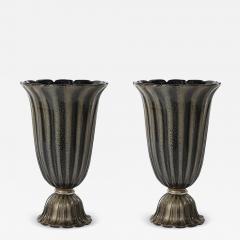 Art Deco Hand Blown Murano Fluted Black Glass Up Lights w 24kt Gold Flecks - 4719851