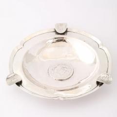 Art Deco Heavy Hand Hammered 900 Sterling Silver Ashtray with Sculptural Coins - 4720085