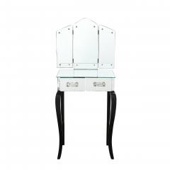 Art Deco Hollywood Mirrored Trifold Ebonized Cabriole Leg Vanity w Glass Pulls - 4622842