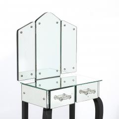 Art Deco Hollywood Mirrored Trifold Ebonized Cabriole Leg Vanity w Glass Pulls - 4622846