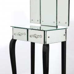 Art Deco Hollywood Mirrored Trifold Ebonized Cabriole Leg Vanity w Glass Pulls - 4622847