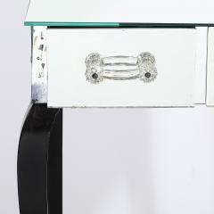 Art Deco Hollywood Mirrored Trifold Ebonized Cabriole Leg Vanity w Glass Pulls - 4622891