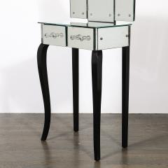 Art Deco Hollywood Mirrored Trifold Ebonized Cabriole Leg Vanity w Glass Pulls - 4622923