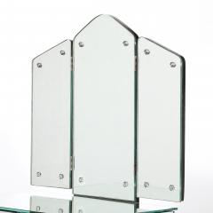 Art Deco Hollywood Mirrored Trifold Ebonized Cabriole Leg Vanity w Glass Pulls - 4622948