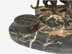 Art Deco Inkwell Desk Set Pen Holder Marble Bronze Panthers 1920s - 4592638