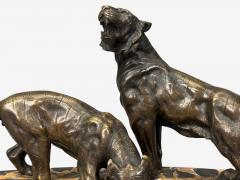 Art Deco Inkwell Desk Set Pen Holder Marble Bronze Panthers 1920s - 4592639