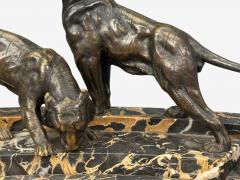 Art Deco Inkwell Desk Set Pen Holder Marble Bronze Panthers 1920s - 4592640
