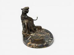 Art Deco Inkwell Desk Set Pen Holder Marble Bronze Panthers 1920s - 4592642