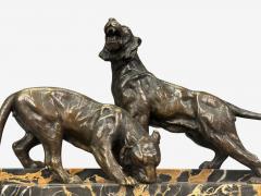 Art Deco Inkwell Desk Set Pen Holder Marble Bronze Panthers 1920s - 4592644