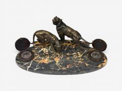 Art Deco Inkwell Desk Set Pen Holder Marble Bronze Panthers 1920s - 4592645