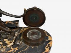 Art Deco Inkwell Desk Set Pen Holder Marble Bronze Panthers 1920s - 4592646
