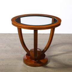 Art Deco Inset Glass Top Gueridon Table in Hand Rubbed Walnut w Inlayed Details - 4438566