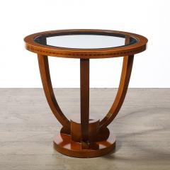 Art Deco Inset Glass Top Gueridon Table in Hand Rubbed Walnut w Inlayed Details - 4438567