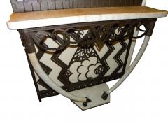 Art Deco Iron Console with Matching Mirror and Marble Tusks - 118228