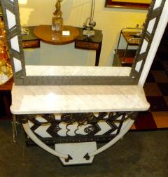 Art Deco Iron Console with Matching Mirror and Marble Tusks - 118232