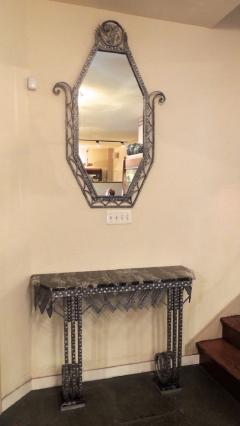 Art Deco Iron Marble Console With Matching Mirror - 1387174