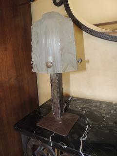 Art Deco Iron Table Lamp with Muller Style Glass Shade - 1601109