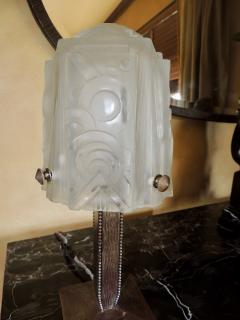 Art Deco Iron Table Lamp with Muller Style Glass Shade - 1601112