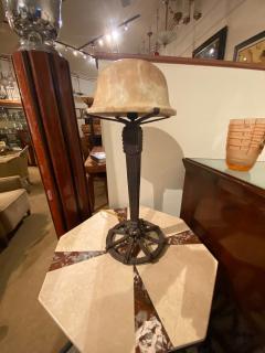 Art Deco Iron and Alabaster Table Lamp Pair - 1492573