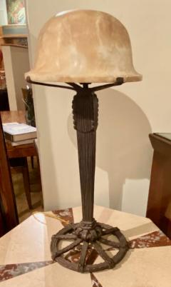 Art Deco Iron and Alabaster Table Lamp Pair - 1492575