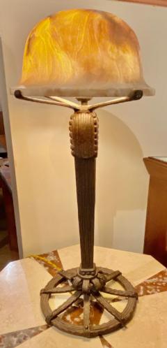 Art Deco Iron and Alabaster Table Lamp Pair - 1492580
