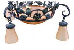 Art Deco Iron and Glass Chandelier Attributed to Mueller Freres - 4607514