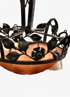 Art Deco Iron and Glass Chandelier Attributed to Mueller Freres - 4607516