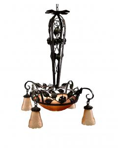 Art Deco Iron and Glass Chandelier Attributed to Mueller Freres - 4607795
