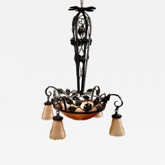Art Deco Iron and Glass Chandelier Attributed to Mueller Freres - 4607796
