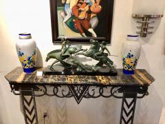 Art Deco Iron and Marble Grand Console Geometric French Style - 1352530