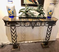 Art Deco Iron and Marble Grand Console Geometric French Style - 1352534