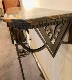 Art Deco Iron and Marble Grand Console Geometric French Style - 1352541