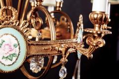 Art Deco Italian Brass Chandelier with Charming Porcelain Insert 1940 - 1764630