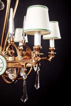 Art Deco Italian Brass Chandelier with Charming Porcelain Insert 1940 - 1764639