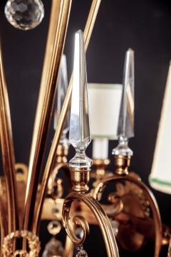 Art Deco Italian Brass Chandelier with Charming Porcelain Insert 1940 - 1764641