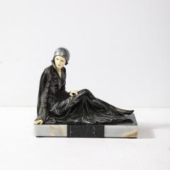 Art Deco Ivorine Bronze Marble Reclining Flapper Sculpture After Chiparus - 4142483