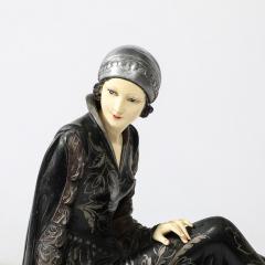Art Deco Ivorine Bronze Marble Reclining Flapper Sculpture After Chiparus - 4142488