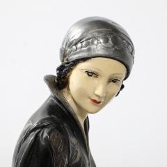 Art Deco Ivorine Bronze Marble Reclining Flapper Sculpture After Chiparus - 4142490