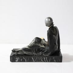 Art Deco Ivorine Bronze Marble Reclining Flapper Sculpture After Chiparus - 4142527