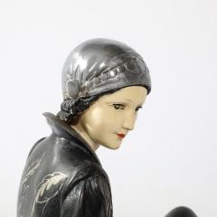 Art Deco Ivorine Bronze Marble Reclining Flapper Sculpture After Chiparus - 4142529