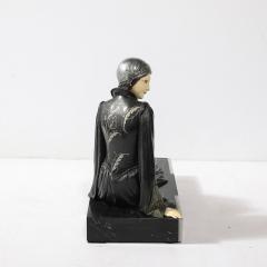 Art Deco Ivorine Bronze Marble Reclining Flapper Sculpture After Chiparus - 4142531