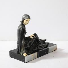 Art Deco Ivorine Bronze Marble Reclining Flapper Sculpture After Chiparus - 4142539