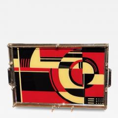 Art Deco JAZZ Cocktail Tray Reverse Painted Glass - 3917112