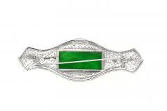 Art Deco Jadeite and Diamond Brooch Pin 18K White Gold - 3499985