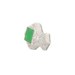 Art Deco Jadeite and Diamond Brooch Pin 18K White Gold - 3499990