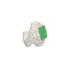 Art Deco Jadeite and Diamond Brooch Pin 18K White Gold - 3499994