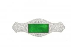 Art Deco Jadeite and Diamond Brooch Pin 18K White Gold - 3500014