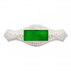 Art Deco Jadeite and Diamond Brooch Pin 18K White Gold - 3504370