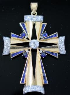 Art Deco Jeweled Cross Pendant - 340334