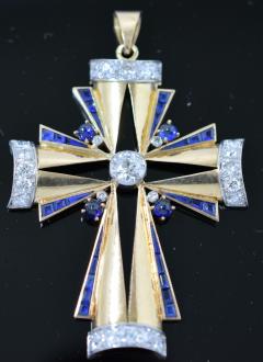 Art Deco Jeweled Cross Pendant - 340336